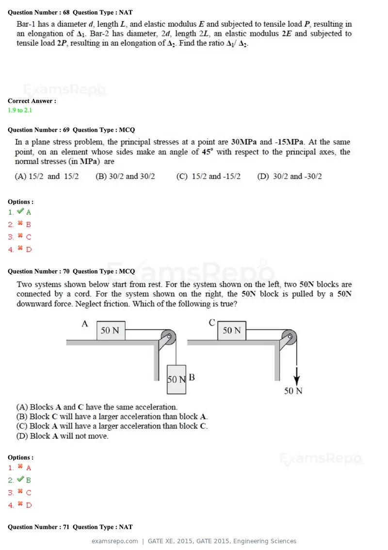 GATE XE 2015 question paper, GATE 2015, Engineering Sciences, page 23 of 50