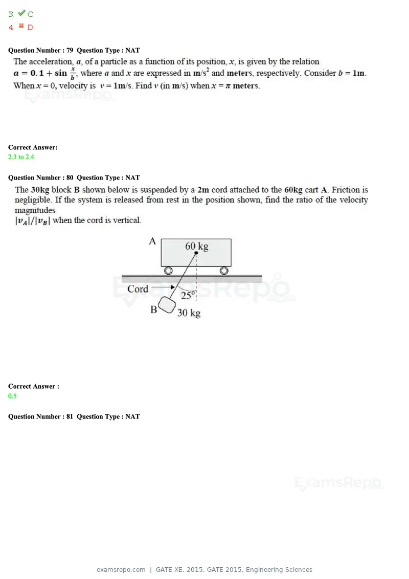 GATE XE 2015 question paper, GATE 2015, Engineering Sciences, page 28 of 50