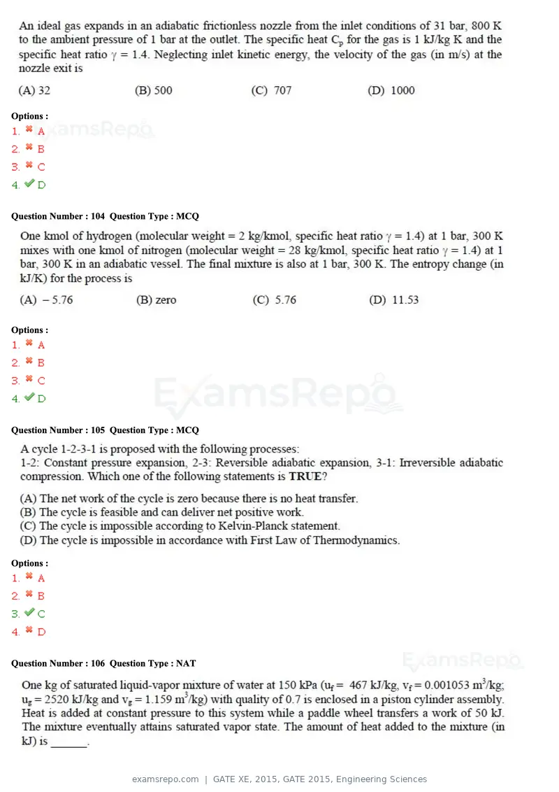 GATE XE 2015 question paper, GATE 2015, Engineering Sciences, page 36 of 50