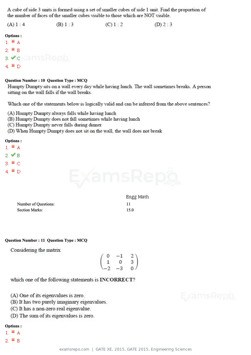 GATE XE 2015 question paper, GATE 2015, Engineering Sciences, page 4 of 50