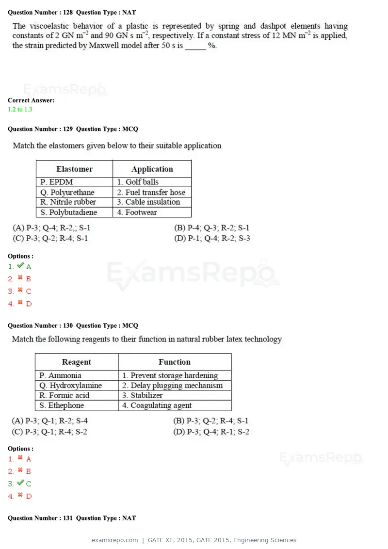 GATE XE 2015 question paper, GATE 2015, Engineering Sciences, page 43 of 50