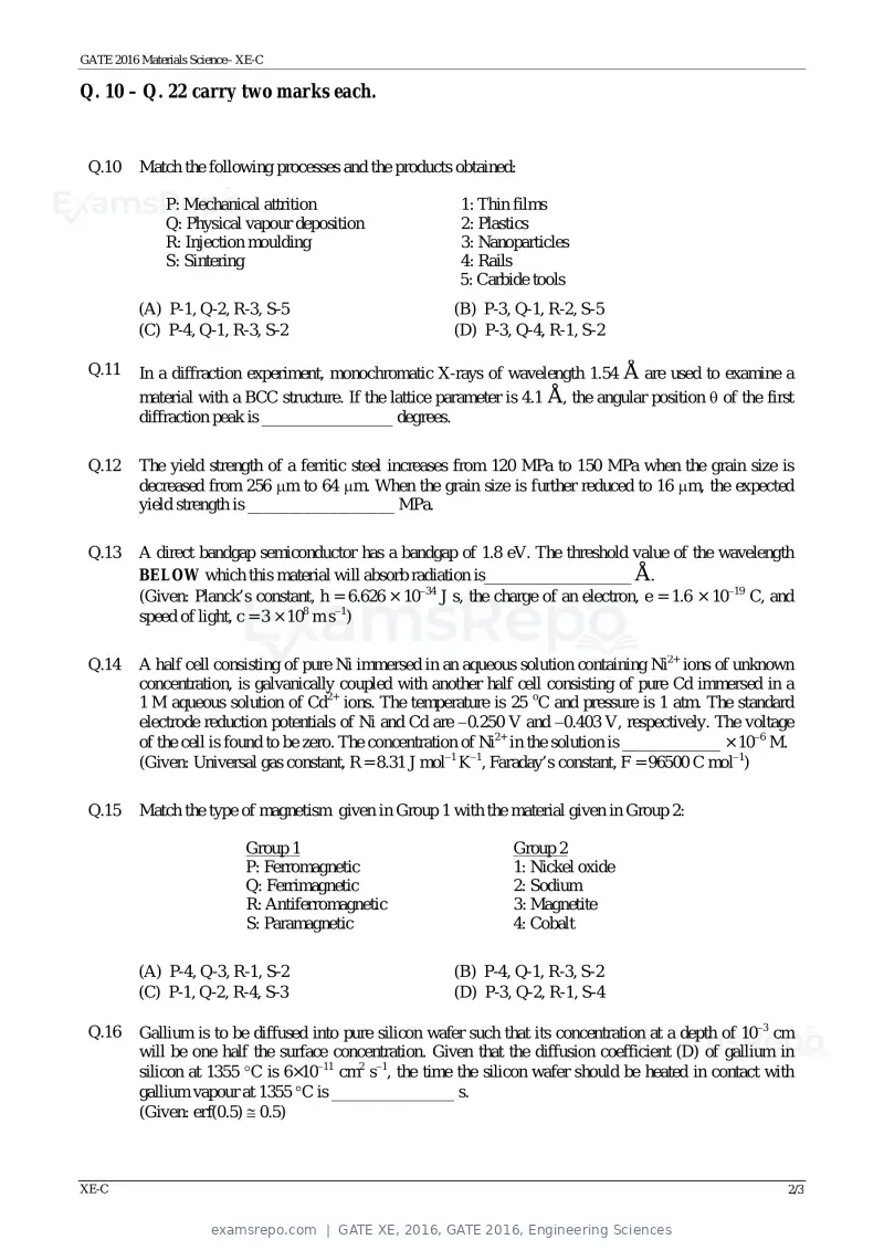 GATE XE 2016 question paper, GATE 2016, Engineering Sciences, page 13 of 38