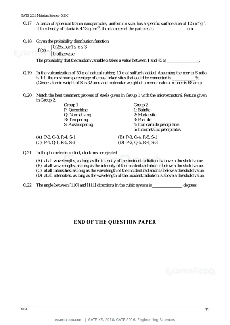 GATE XE 2016 question paper, GATE 2016, Engineering Sciences, page 14 of 38