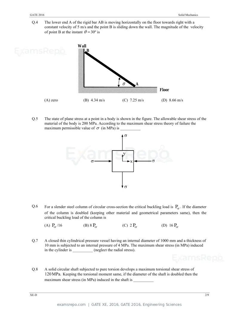 GATE XE 2016 question paper, GATE 2016, Engineering Sciences, page 16 of 38