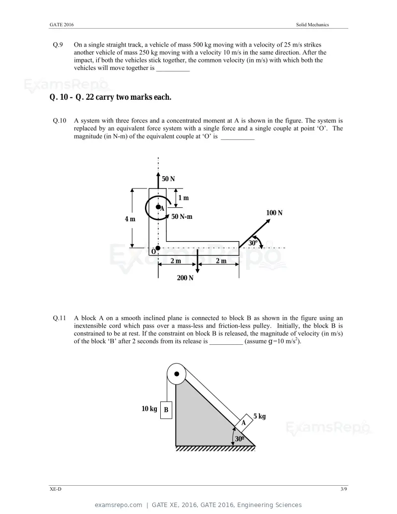 GATE XE 2016 question paper, GATE 2016, Engineering Sciences, page 17 of 38