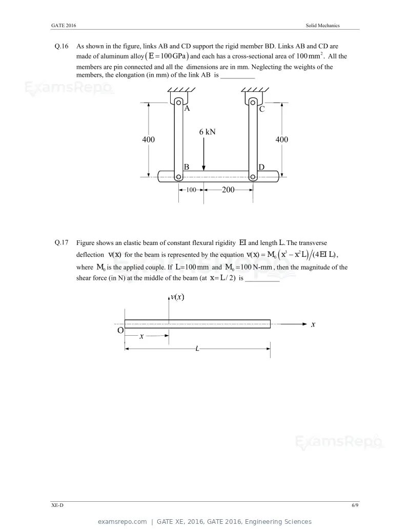 GATE XE 2016 question paper, GATE 2016, Engineering Sciences, page 20 of 38