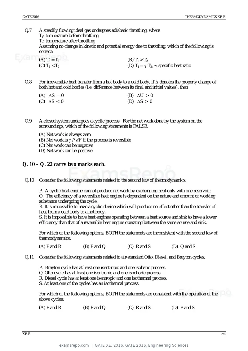 GATE XE 2016 question paper, GATE 2016, Engineering Sciences, page 25 of 38