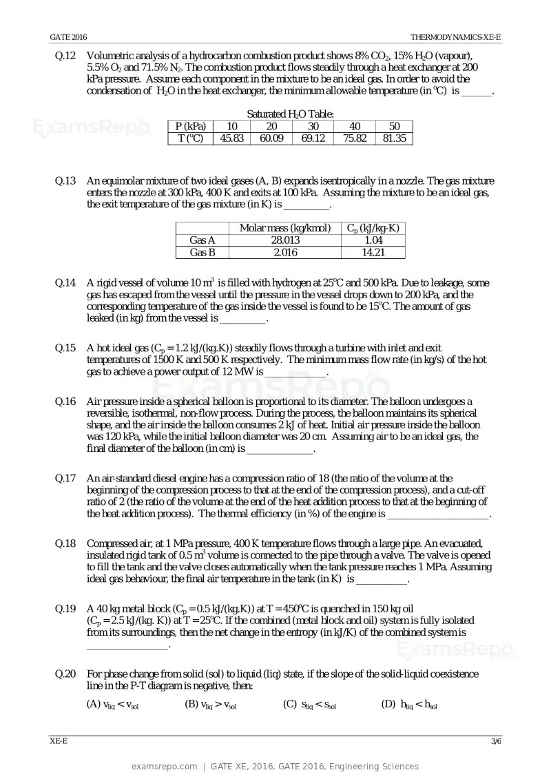 GATE XE 2016 question paper, GATE 2016, Engineering Sciences, page 26 of 38