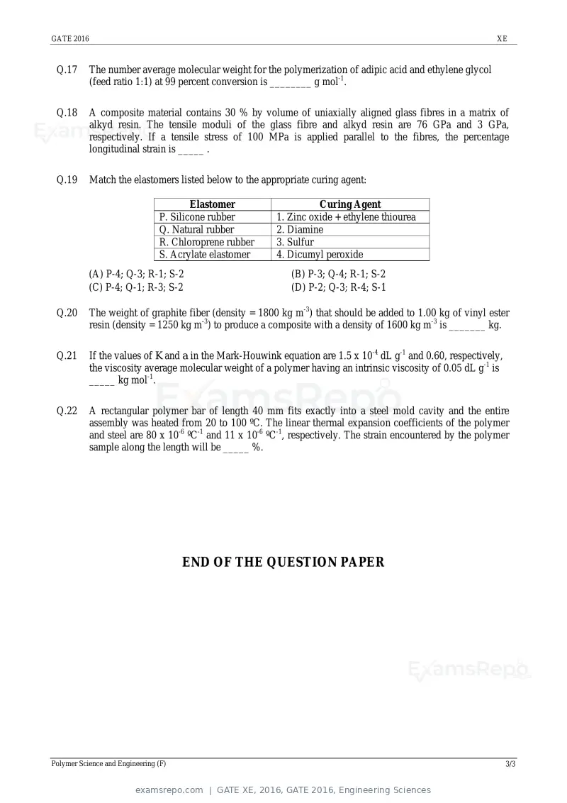 GATE XE 2016 question paper, GATE 2016, Engineering Sciences, page 30 of 38