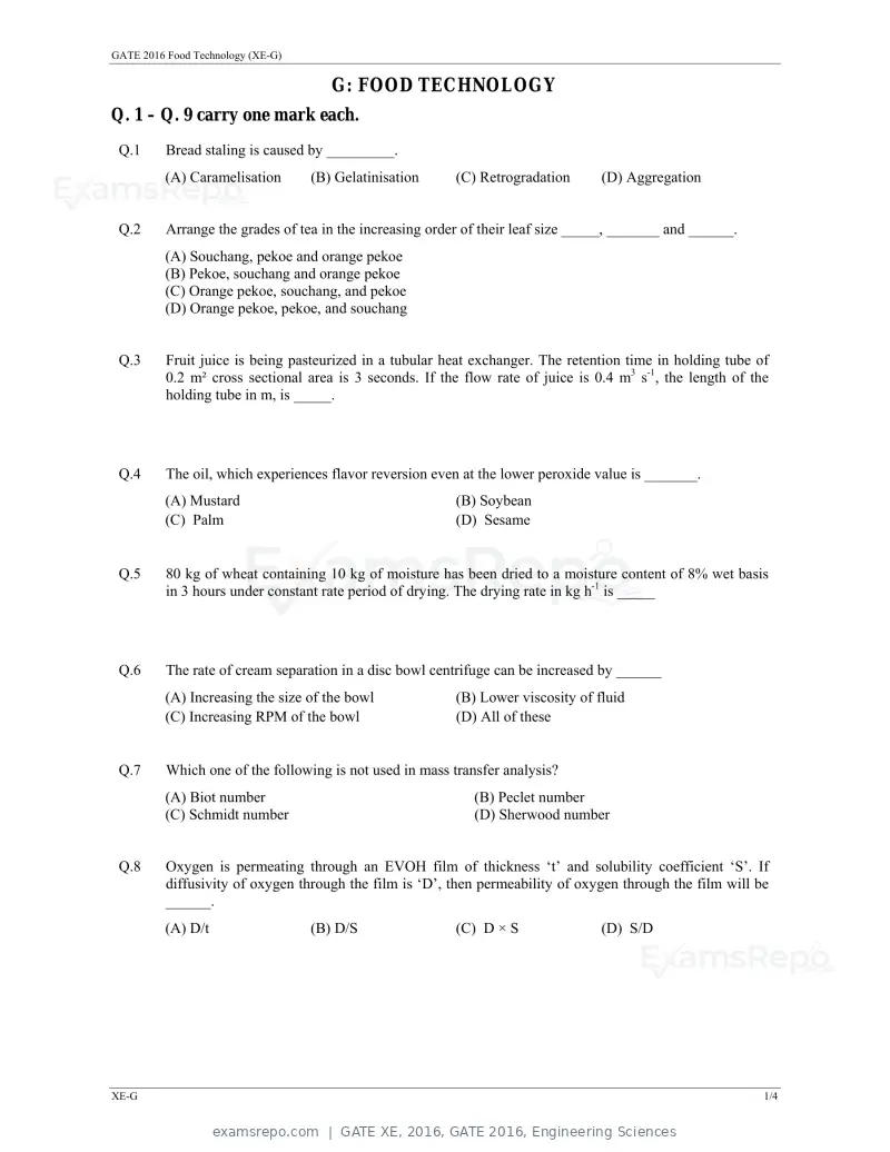 GATE XE 2016 question paper, GATE 2016, Engineering Sciences, page 31 of 38