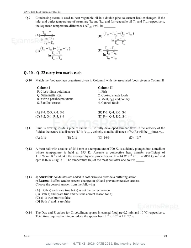 GATE XE 2016 question paper, GATE 2016, Engineering Sciences, page 32 of 38