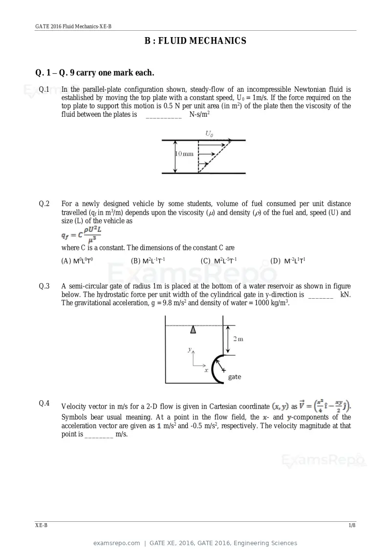 GATE XE 2016 question paper, GATE 2016, Engineering Sciences, page 6 of 38