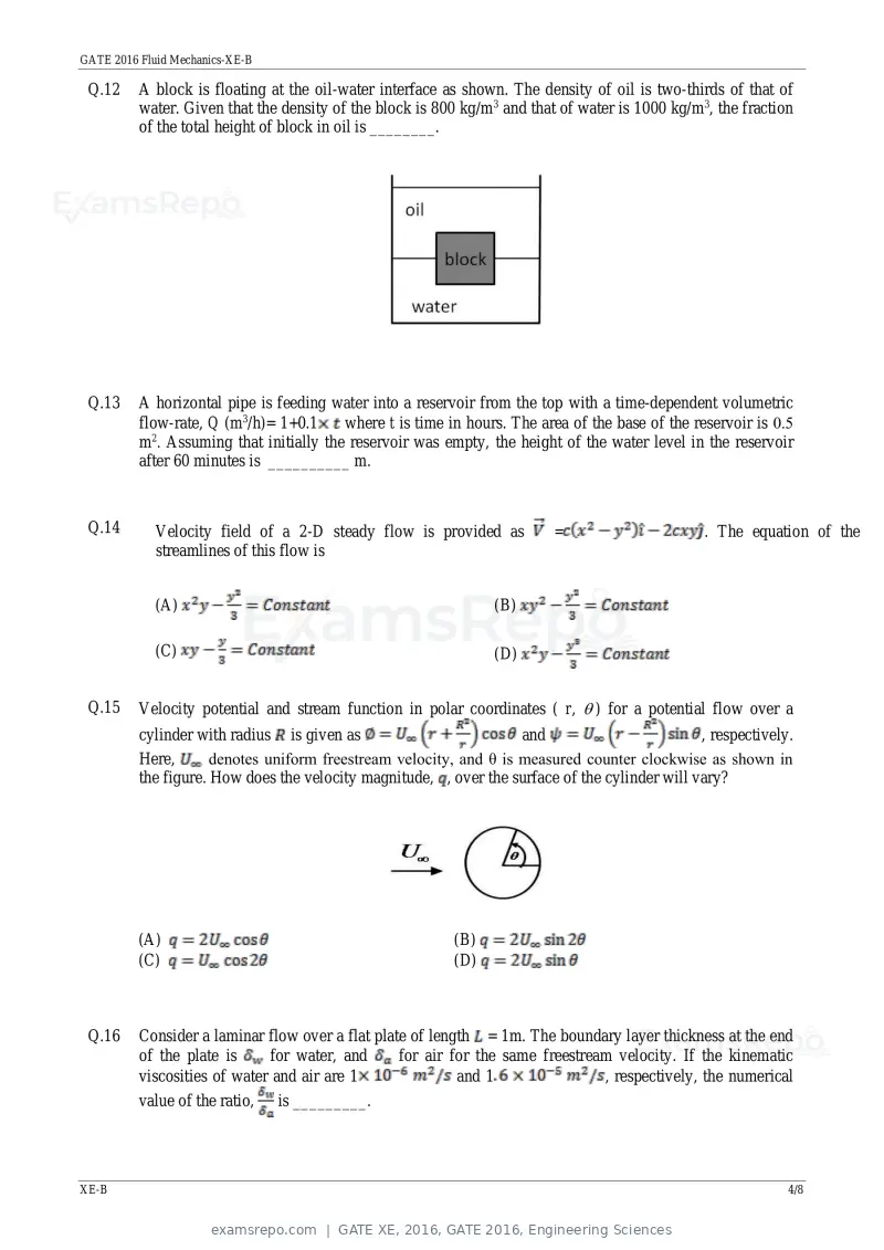 GATE XE 2016 question paper, GATE 2016, Engineering Sciences, page 9 of 38