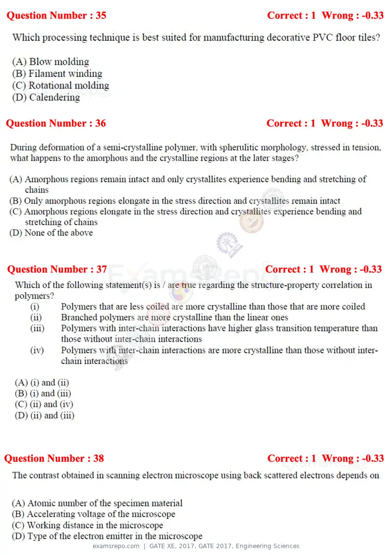 GATE XE 2017 question paper, GATE 2017, Engineering Sciences, page 22 of 98