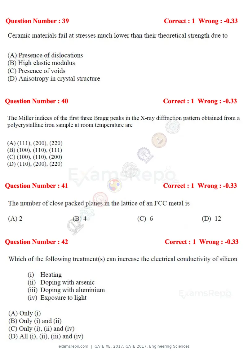 GATE XE 2017 question paper, GATE 2017, Engineering Sciences, page 23 of 98