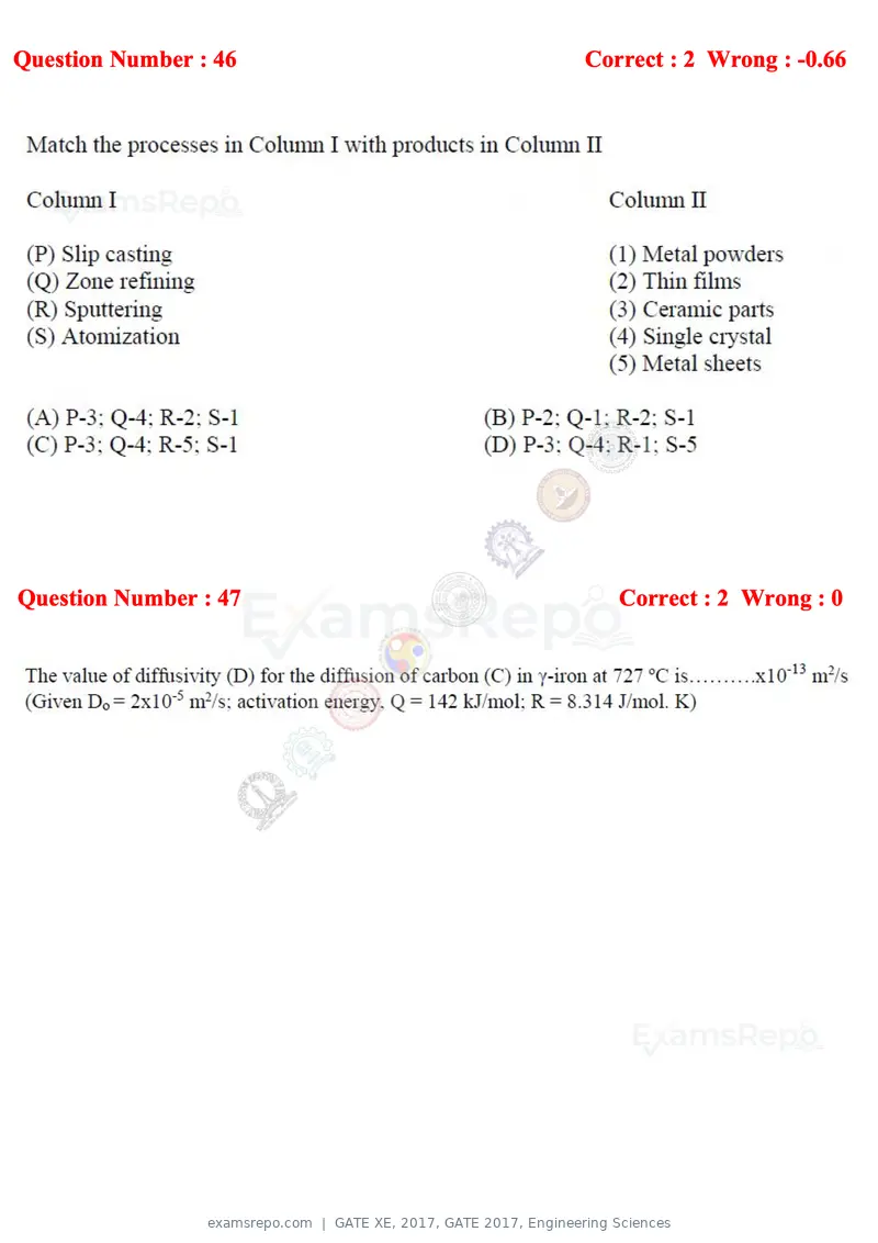 GATE XE 2017 question paper, GATE 2017, Engineering Sciences, page 25 of 98