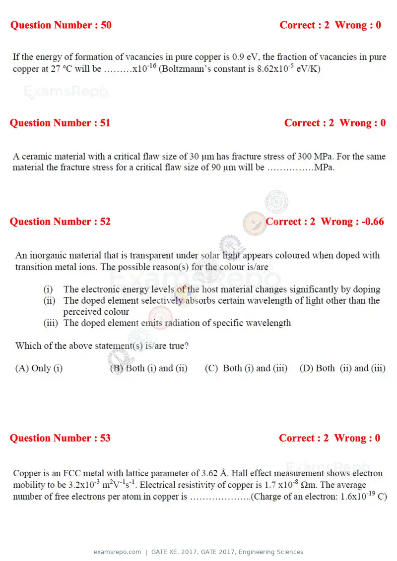 GATE XE 2017 question paper, GATE 2017, Engineering Sciences, page 27 of 98