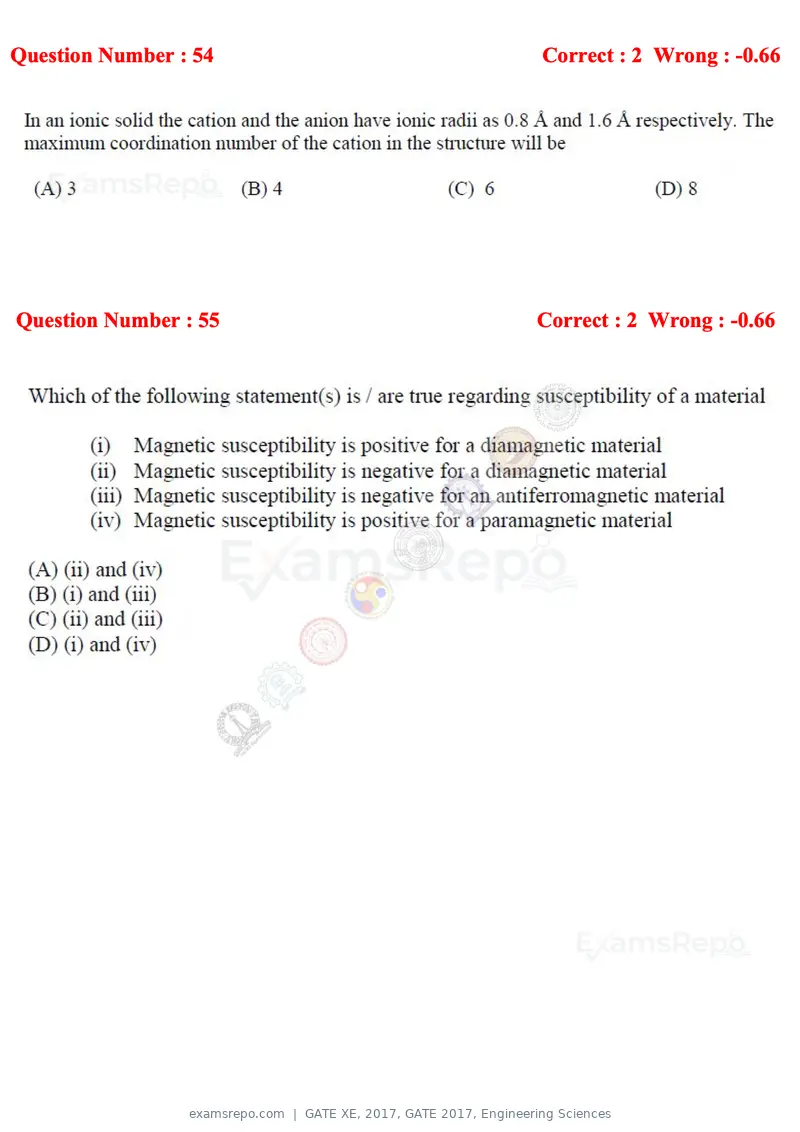 GATE XE 2017 question paper, GATE 2017, Engineering Sciences, page 28 of 98