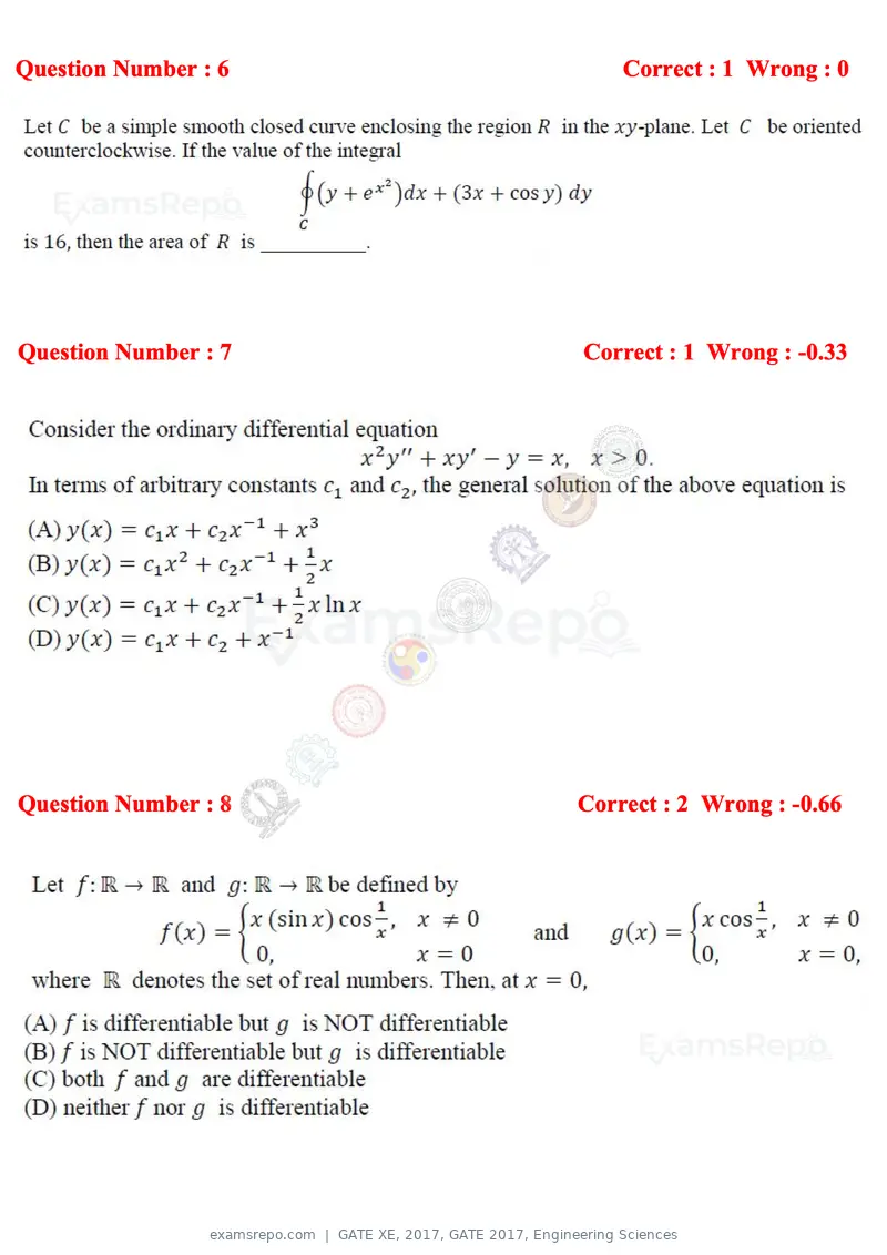GATE XE 2017 question paper, GATE 2017, Engineering Sciences, page 3 of 98