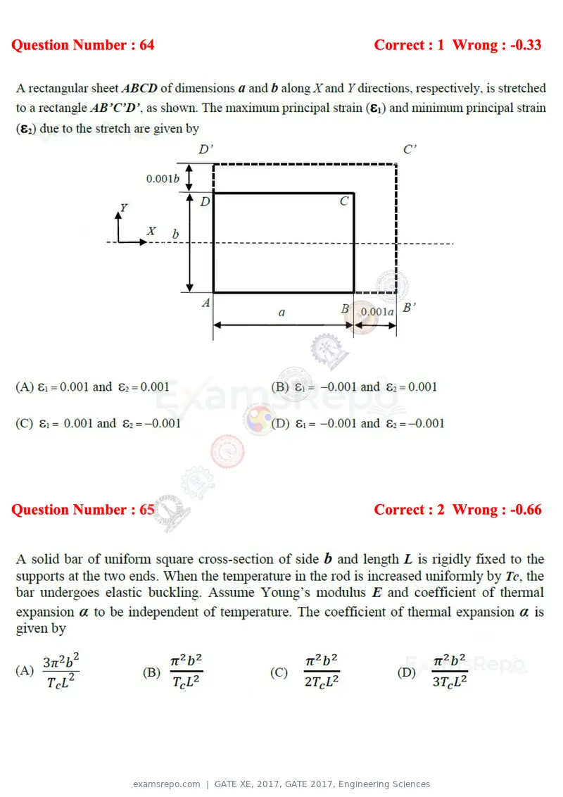 GATE XE 2017 question paper, GATE 2017, Engineering Sciences, page 38 of 98