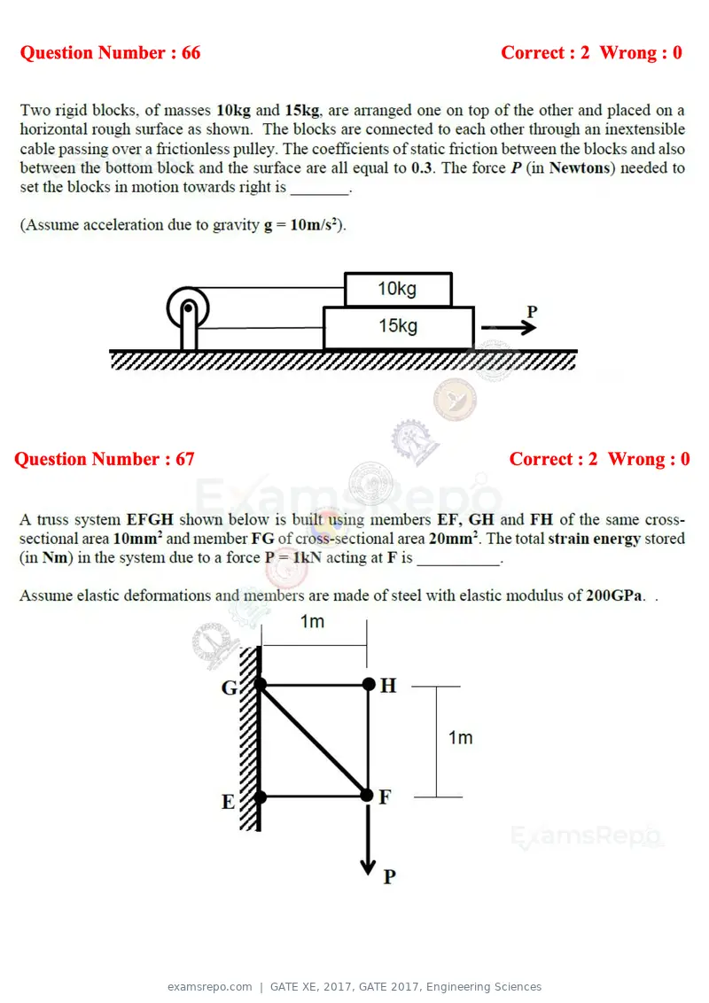 GATE XE 2017 question paper, GATE 2017, Engineering Sciences, page 39 of 98