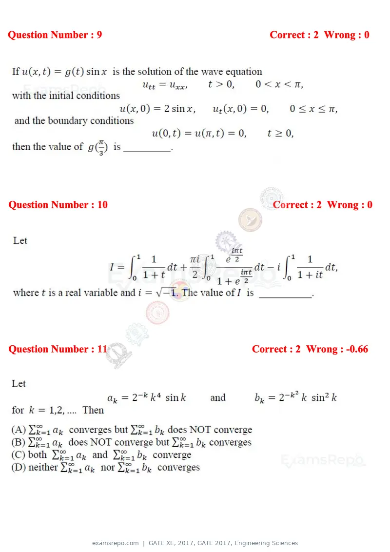 GATE XE 2017 question paper, GATE 2017, Engineering Sciences, page 4 of 98