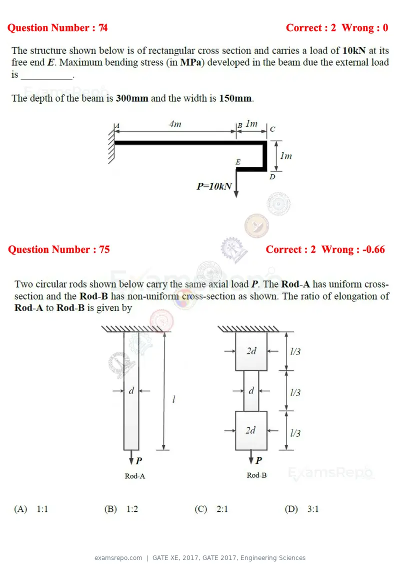 GATE XE 2017 question paper, GATE 2017, Engineering Sciences, page 45 of 98