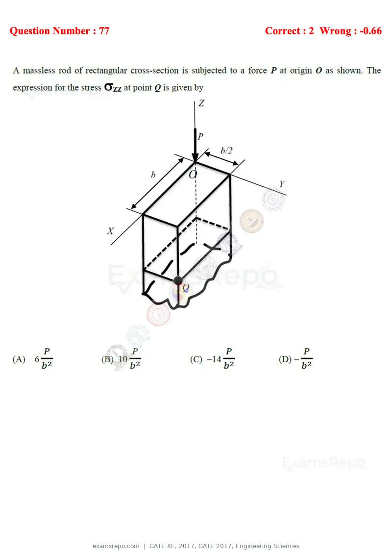 GATE XE 2017 question paper, GATE 2017, Engineering Sciences, page 47 of 98