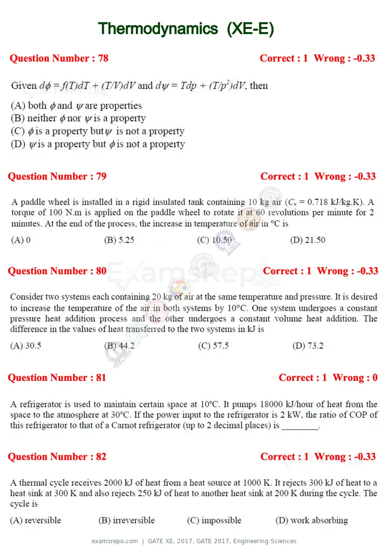 GATE XE 2017 question paper, GATE 2017, Engineering Sciences, page 52 of 98