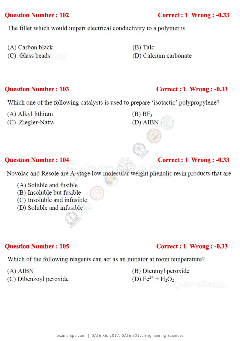 GATE XE 2017 question paper, GATE 2017, Engineering Sciences, page 63 of 98