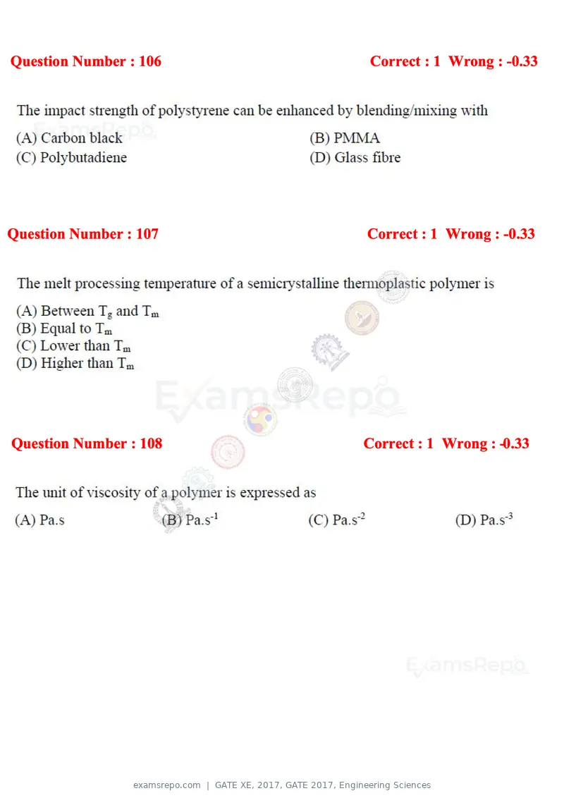 GATE XE 2017 question paper, GATE 2017, Engineering Sciences, page 64 of 98