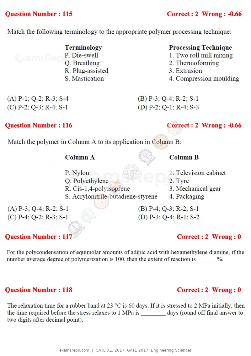 GATE XE 2017 question paper, GATE 2017, Engineering Sciences, page 67 of 98