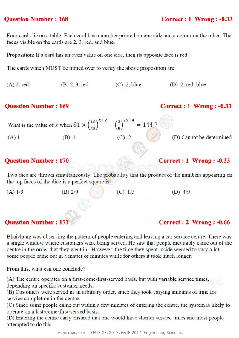 GATE XE 2017 question paper, GATE 2017, Engineering Sciences, page 91 of 98