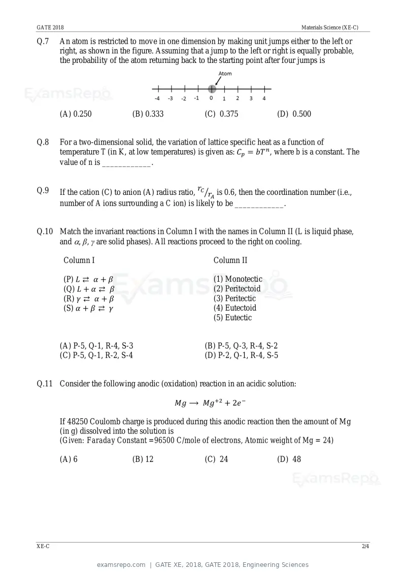 GATE XE 2018 question paper, GATE 2018, Engineering Sciences, page 11 of 48