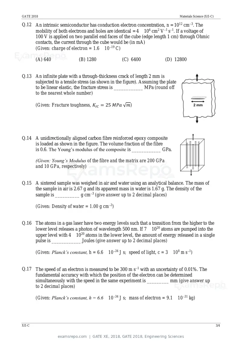 GATE XE 2018 question paper, GATE 2018, Engineering Sciences, page 12 of 48