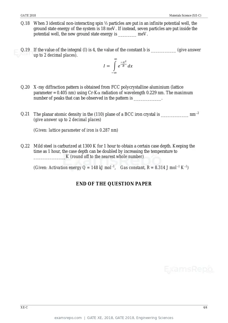 GATE XE 2018 question paper, GATE 2018, Engineering Sciences, page 13 of 48