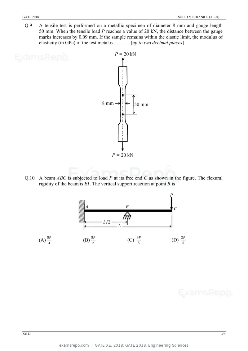 GATE XE 2018 question paper, GATE 2018, Engineering Sciences, page 16 of 48