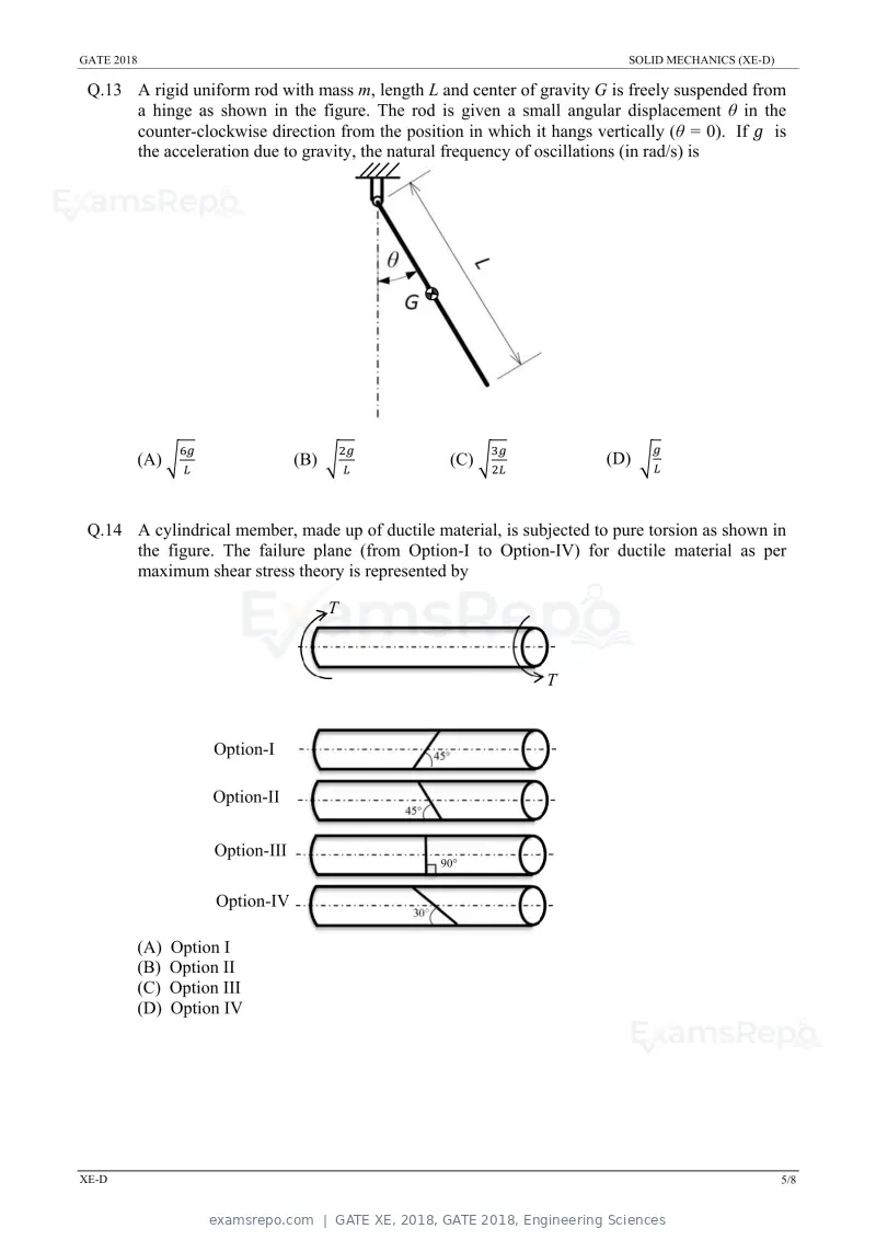 GATE XE 2018 question paper, GATE 2018, Engineering Sciences, page 18 of 48