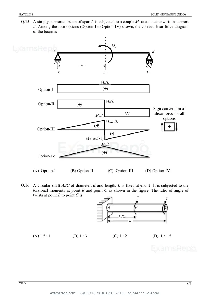 GATE XE 2018 question paper, GATE 2018, Engineering Sciences, page 19 of 48