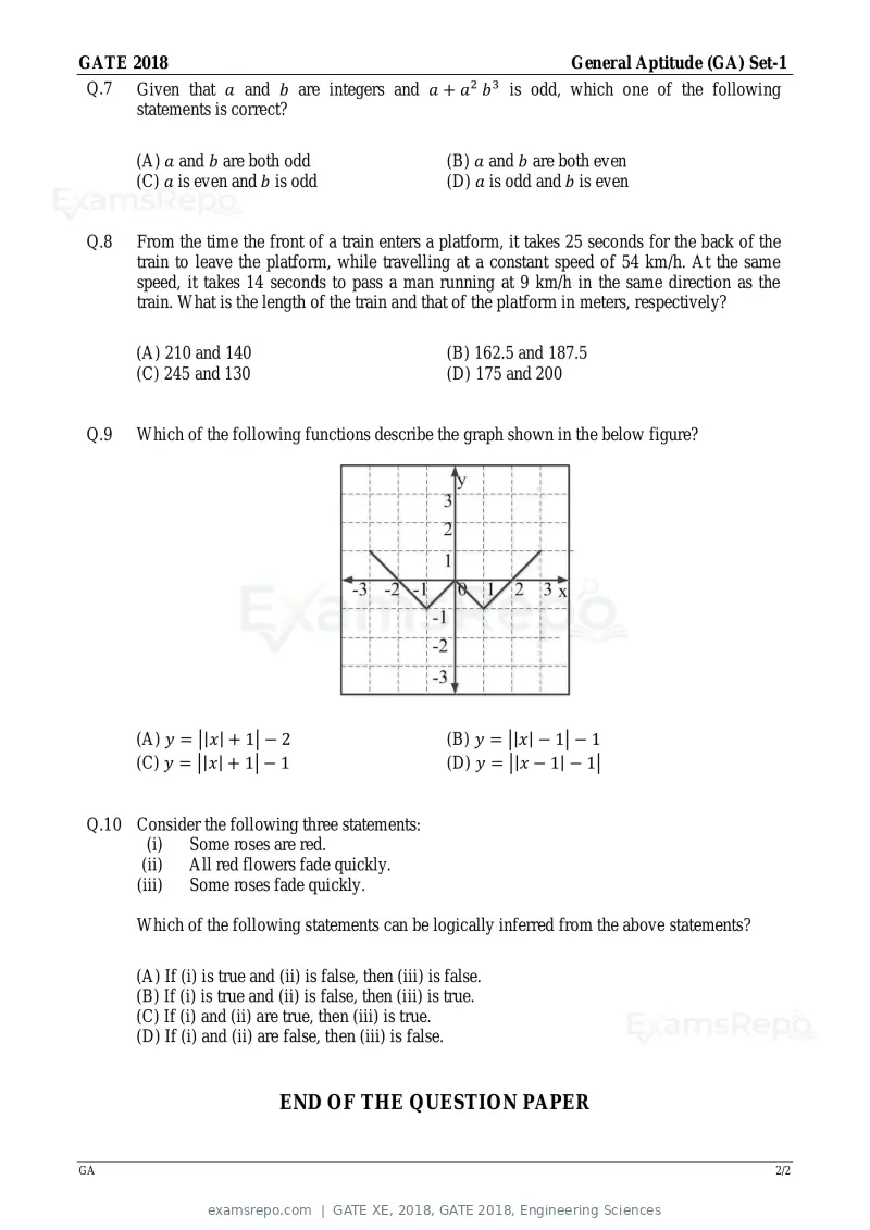 GATE XE 2018 question paper, GATE 2018, Engineering Sciences, page 2 of 48