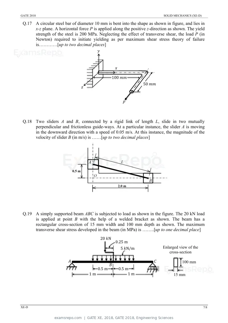 GATE XE 2018 question paper, GATE 2018, Engineering Sciences, page 20 of 48