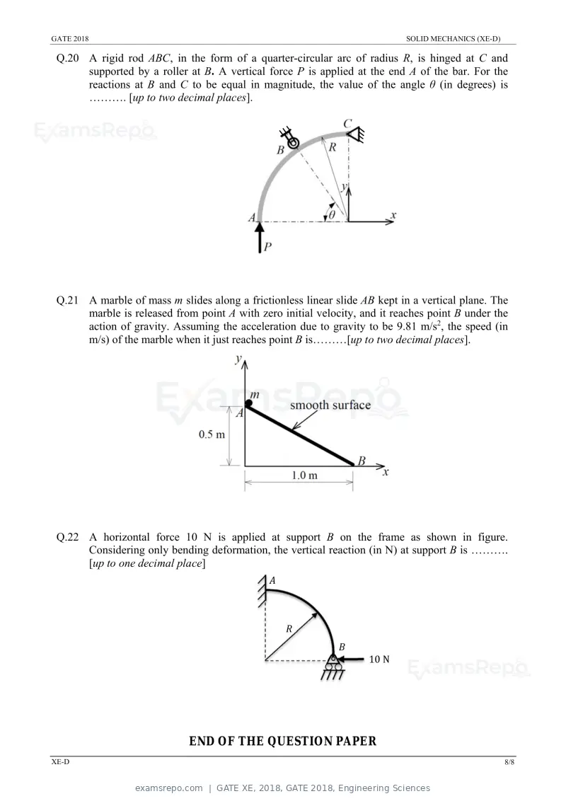 GATE XE 2018 question paper, GATE 2018, Engineering Sciences, page 21 of 48