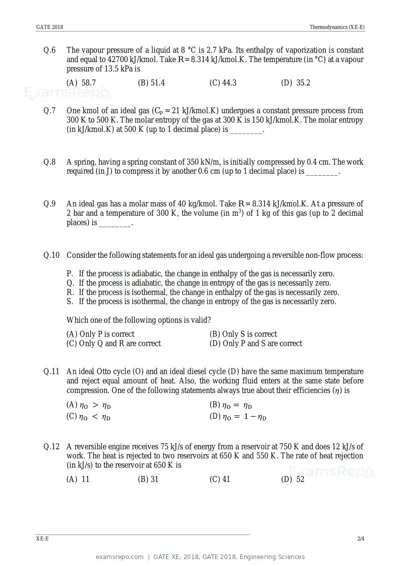 GATE XE 2018 question paper, GATE 2018, Engineering Sciences, page 23 of 48