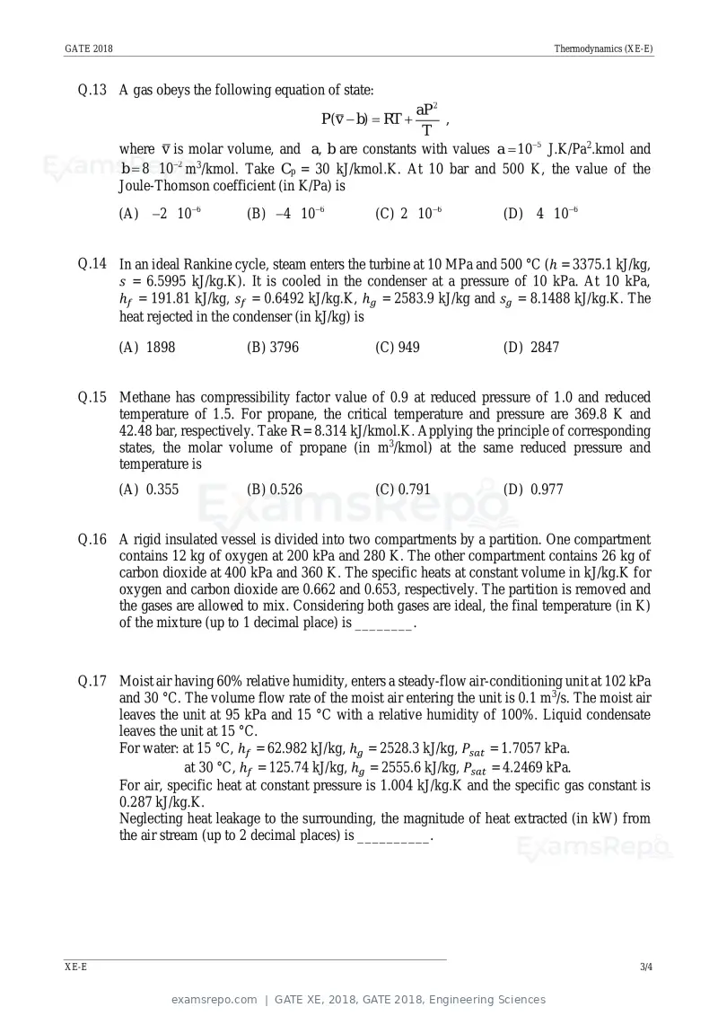 GATE XE 2018 question paper, GATE 2018, Engineering Sciences, page 24 of 48