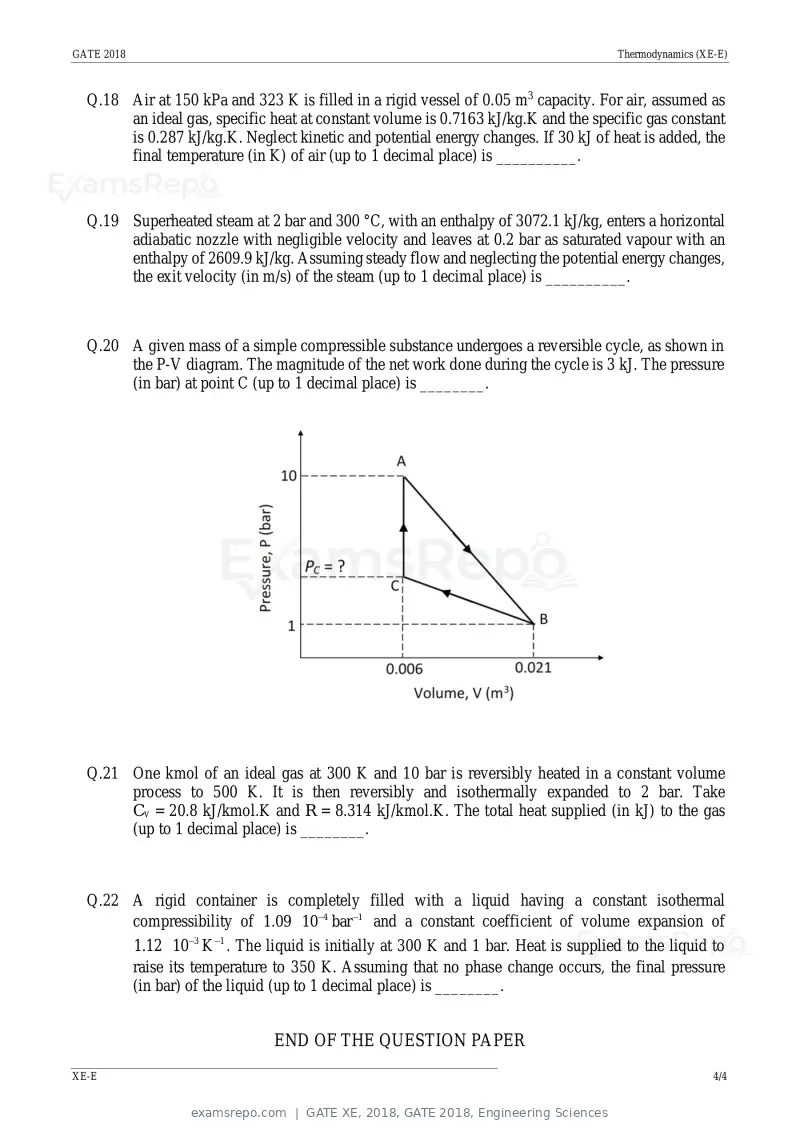 GATE XE 2018 question paper, GATE 2018, Engineering Sciences, page 25 of 48