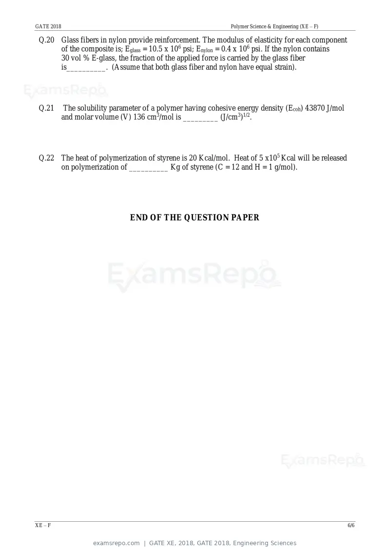 GATE XE 2018 question paper, GATE 2018, Engineering Sciences, page 31 of 48