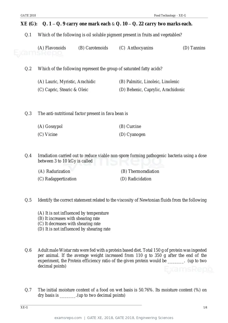 GATE XE 2018 question paper, GATE 2018, Engineering Sciences, page 32 of 48