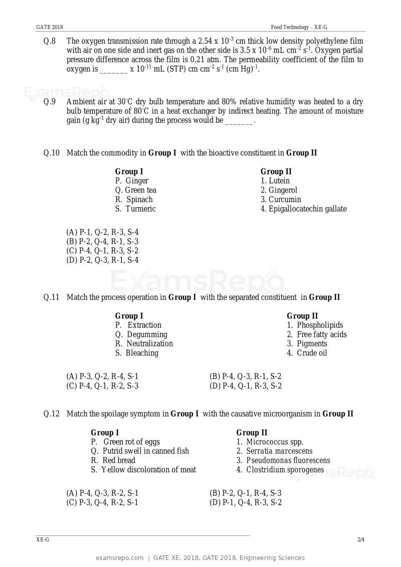 GATE XE 2018 question paper, GATE 2018, Engineering Sciences, page 33 of 48