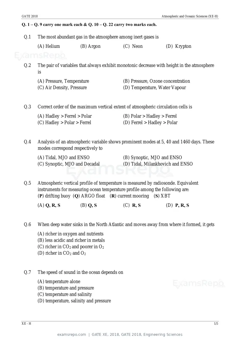 GATE XE 2018 question paper, GATE 2018, Engineering Sciences, page 36 of 48