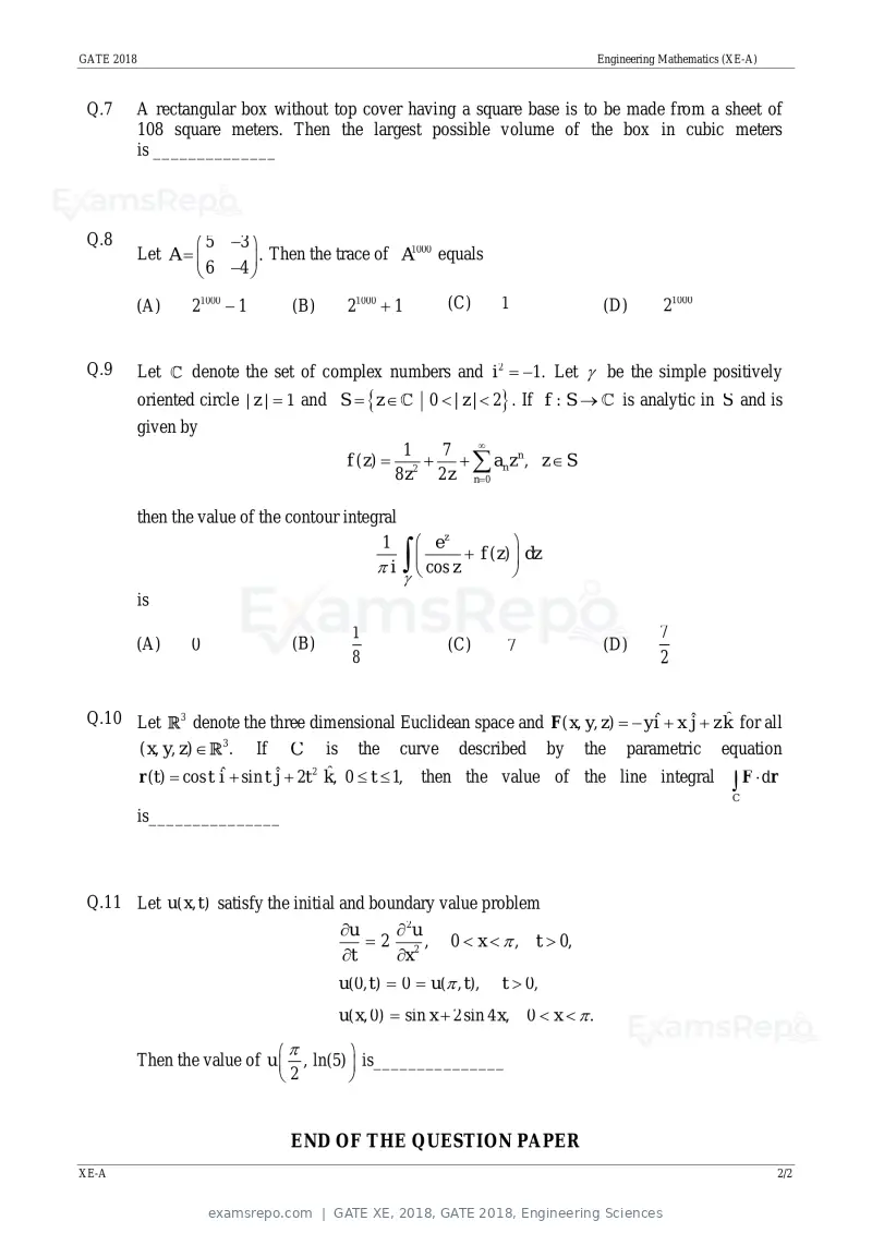 GATE XE 2018 question paper, GATE 2018, Engineering Sciences, page 4 of 48